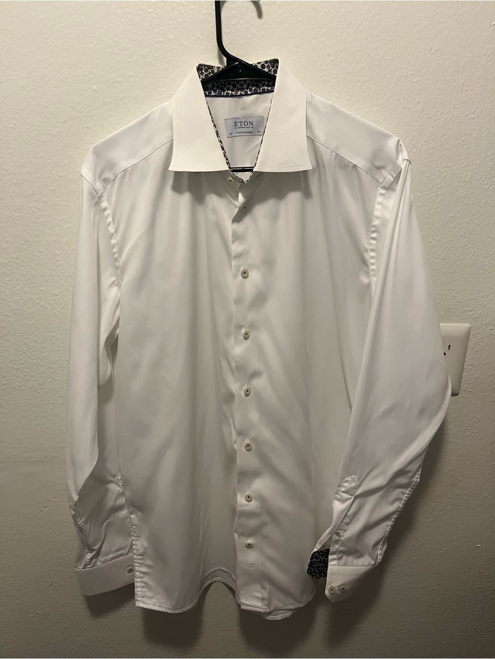 Eton White Dress Shirt with Subtle Printed Collar and Cuff Trim